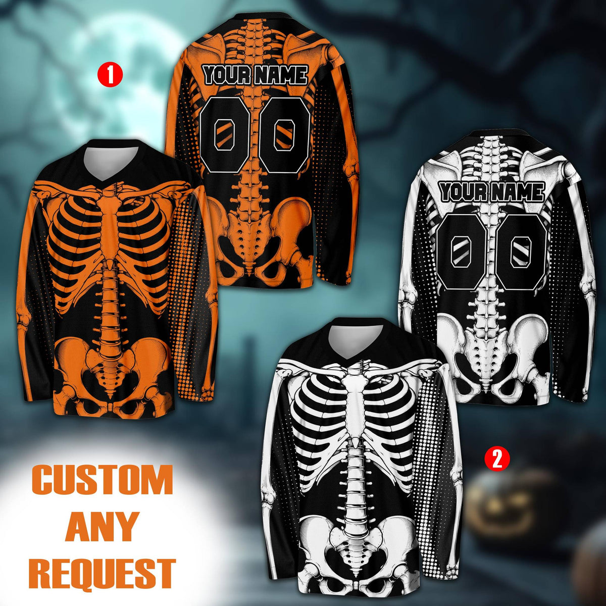 Other view of the personalized skeleton hockey jersey showing sleeve details