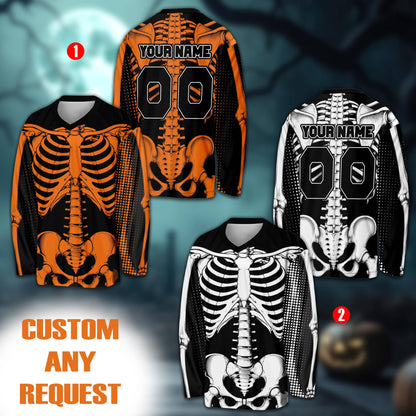 Other view of the personalized skeleton hockey jersey showing sleeve details