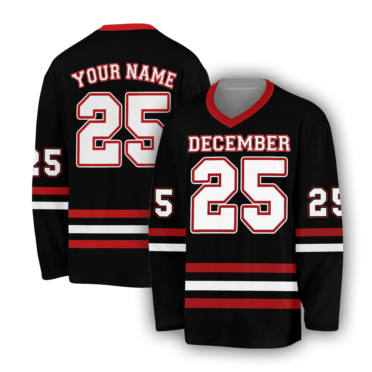 Second back view of custom black hockey jersey