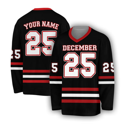 Second back view of custom black hockey jersey