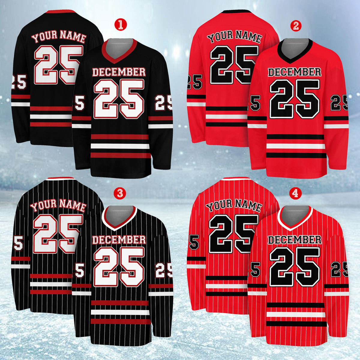 Close up front view of personalized hockey jersey
