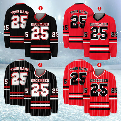 Close up front view of personalized hockey jersey