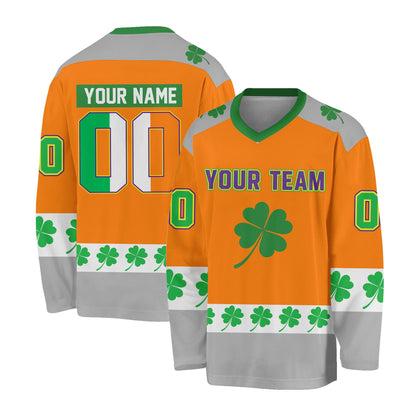 Adult St. Patrick's Day custom hockey jersey, front view