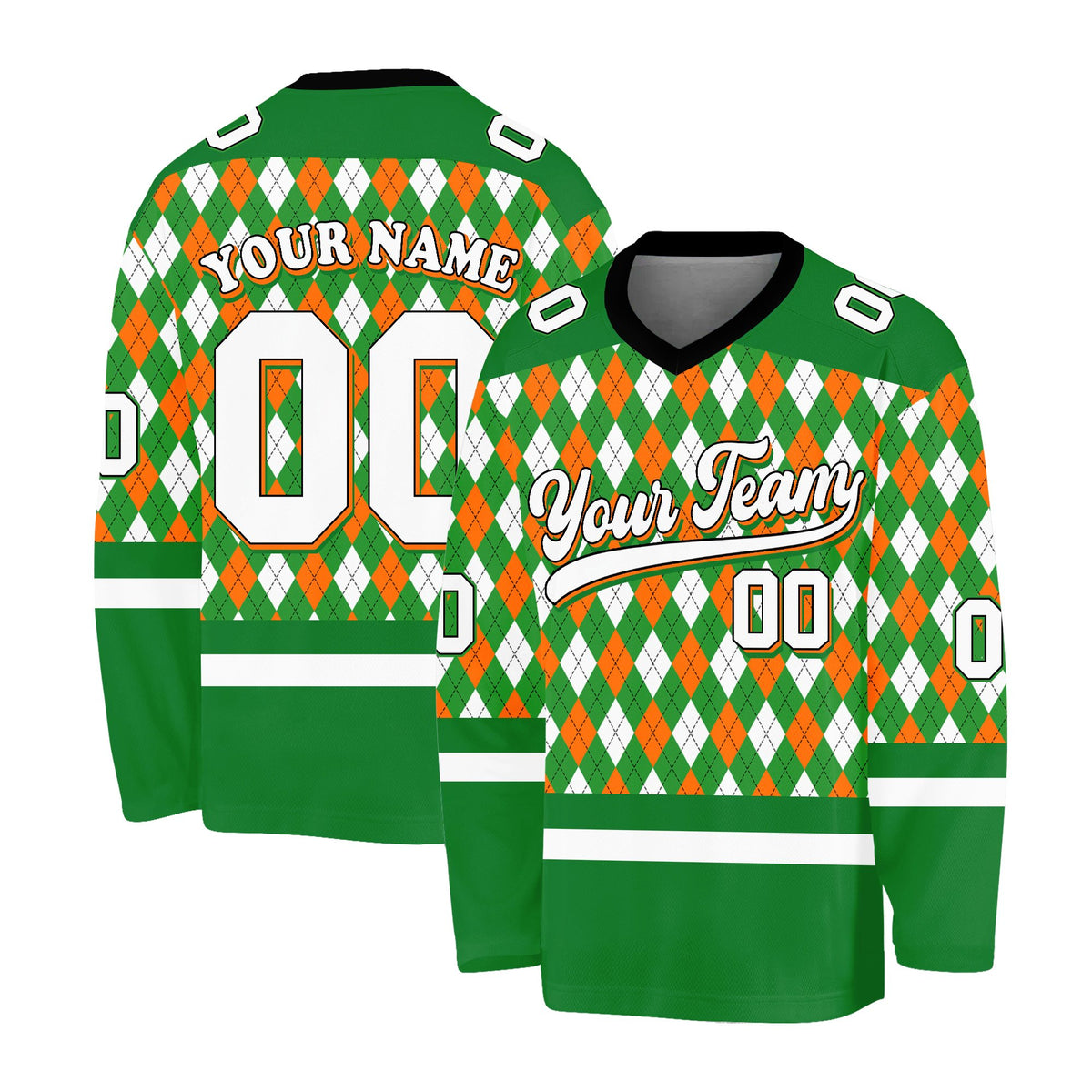 Personalized green patrick hockey jersey with custom name and number, main view