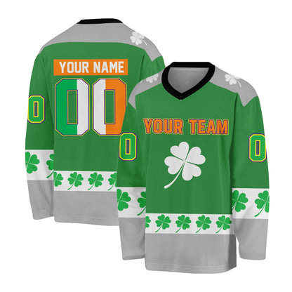 Orange holiday hockey jersey showing festive details, front view