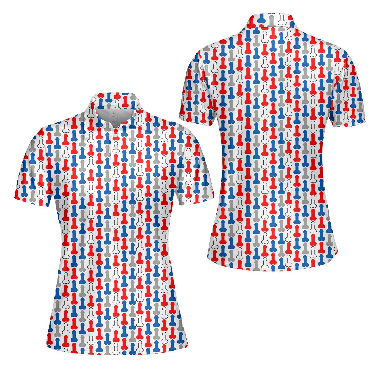 Alternate front view of the white adult polo shirt