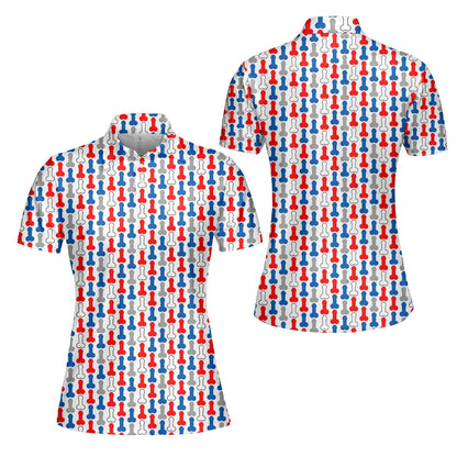 Alternate front view of the white adult polo shirt