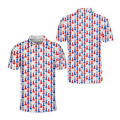 Close-up of the fabric and print on the adult polo shirt