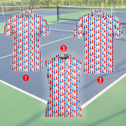 Detail view of the adult humor polo shirt pattern