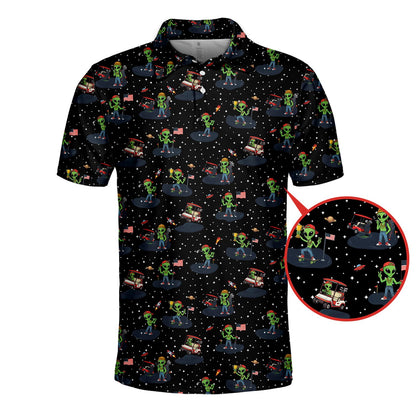 Another front view of the alien golf polo shirt