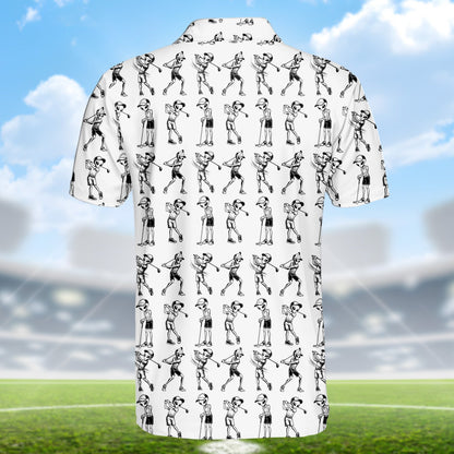 Aliens playing golf polo shirt, back view 3
