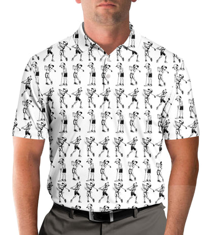 Lifestyle view of the aliens playing golf polo shirt being worn