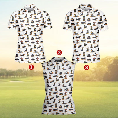Detailed front view of the white animals polo shirt
