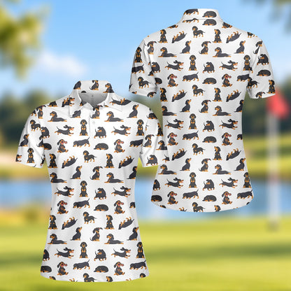 Another front view of the dachshund pattern polo shirt
