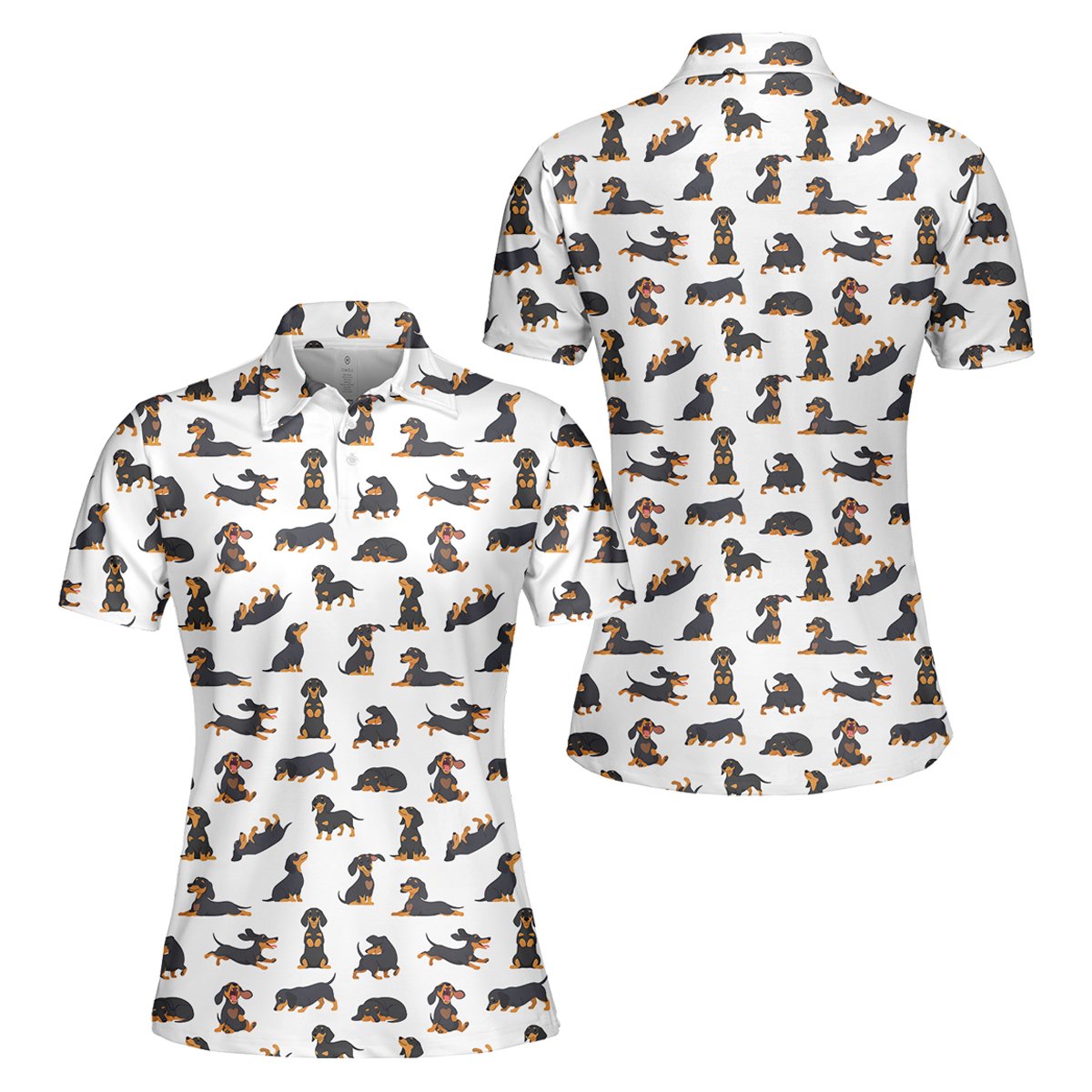 White animals polo shirt with cartoon dachshund pattern, main view