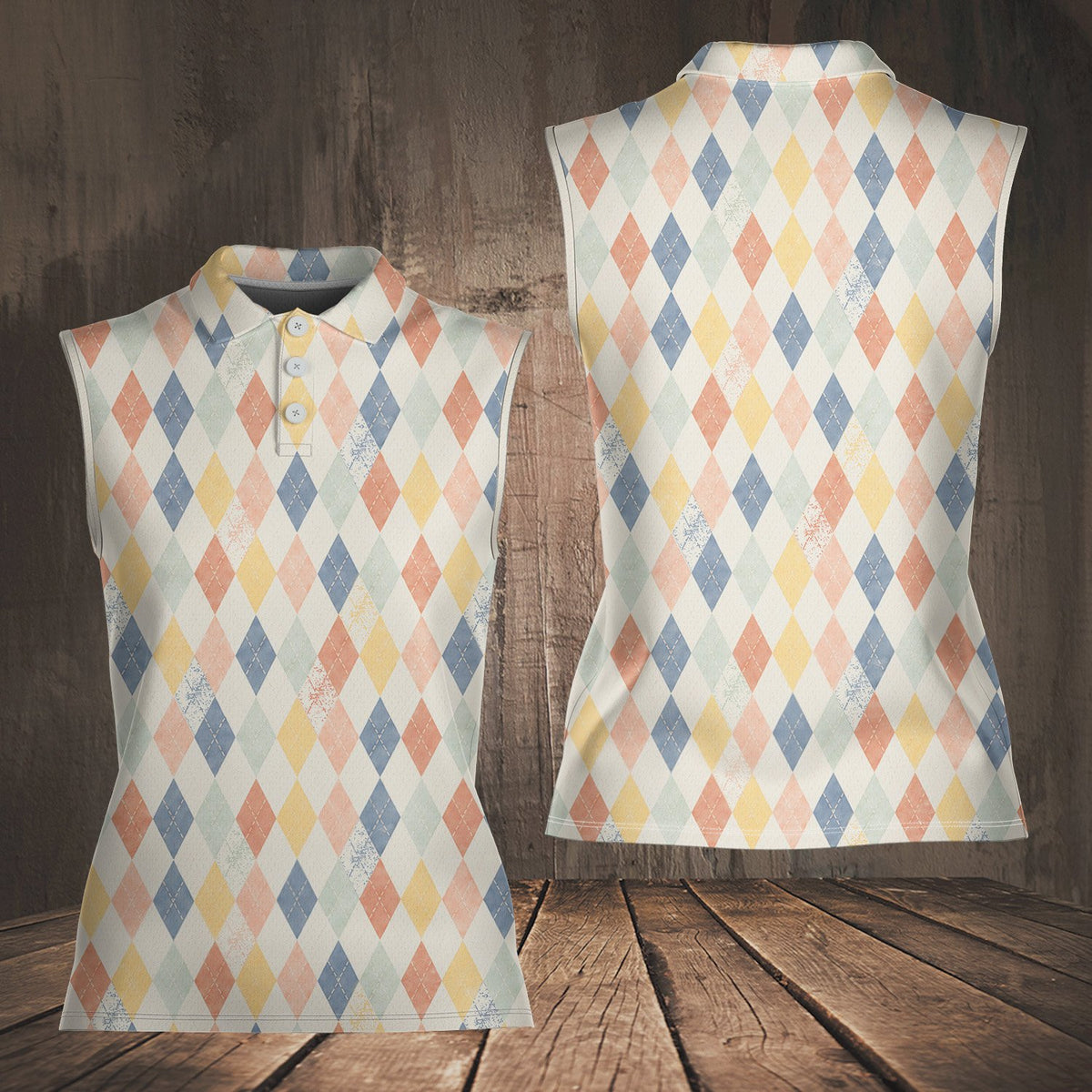 Multicolor argyle polo shirt, front detail view 2