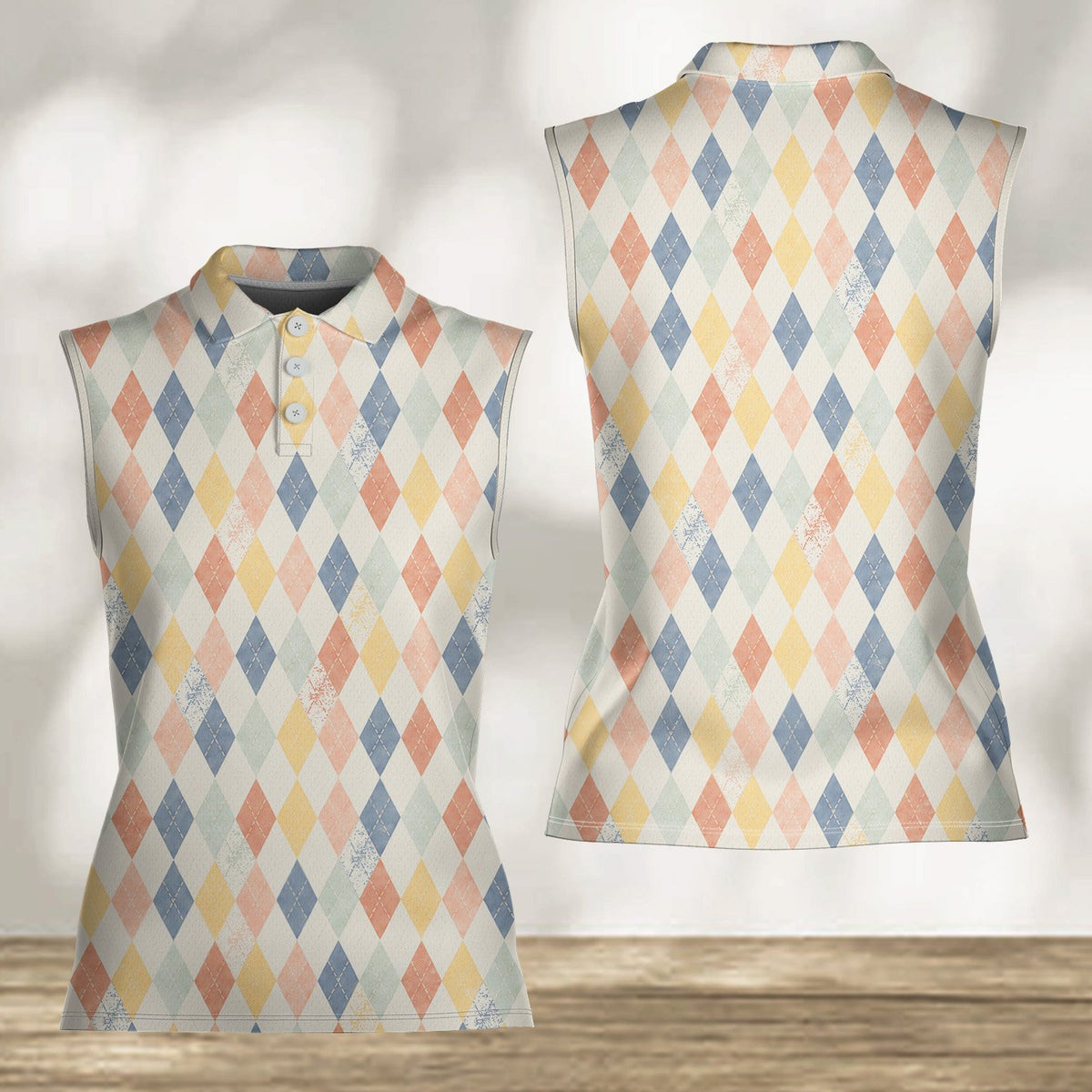 Multicolor argyle polo shirt, front detail view 3