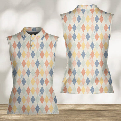 Multicolor argyle polo shirt, front detail view 3