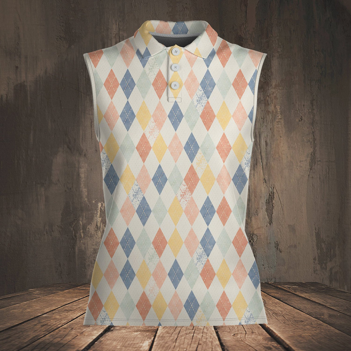 Multicolor argyle polo shirt, front detail view 5