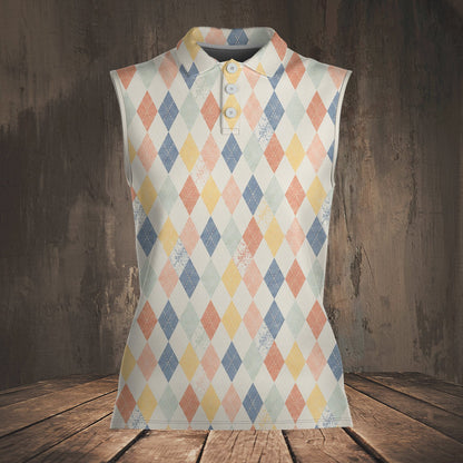 Multicolor argyle polo shirt, front detail view 5