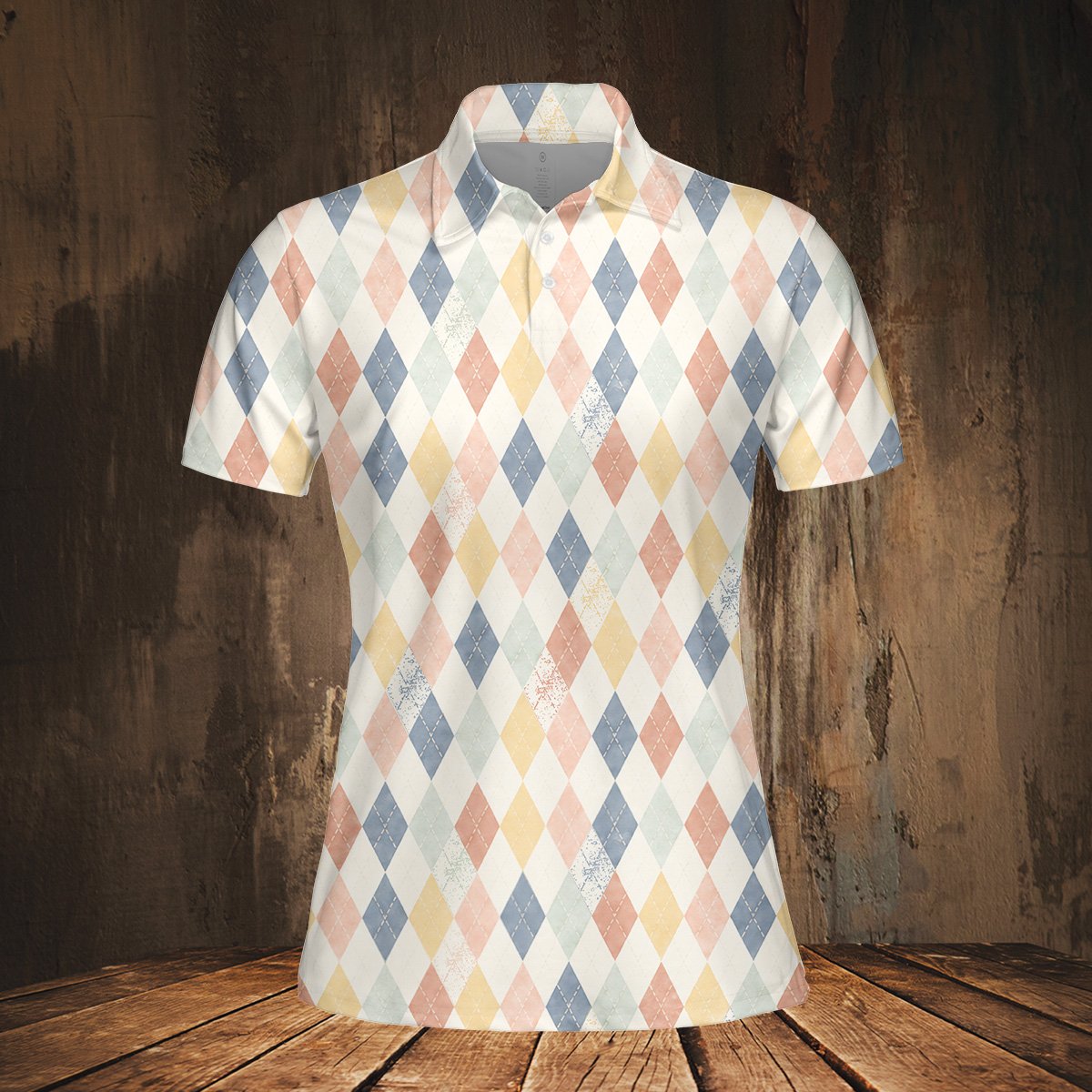 Multicolor argyle polo shirt, front detail view 6