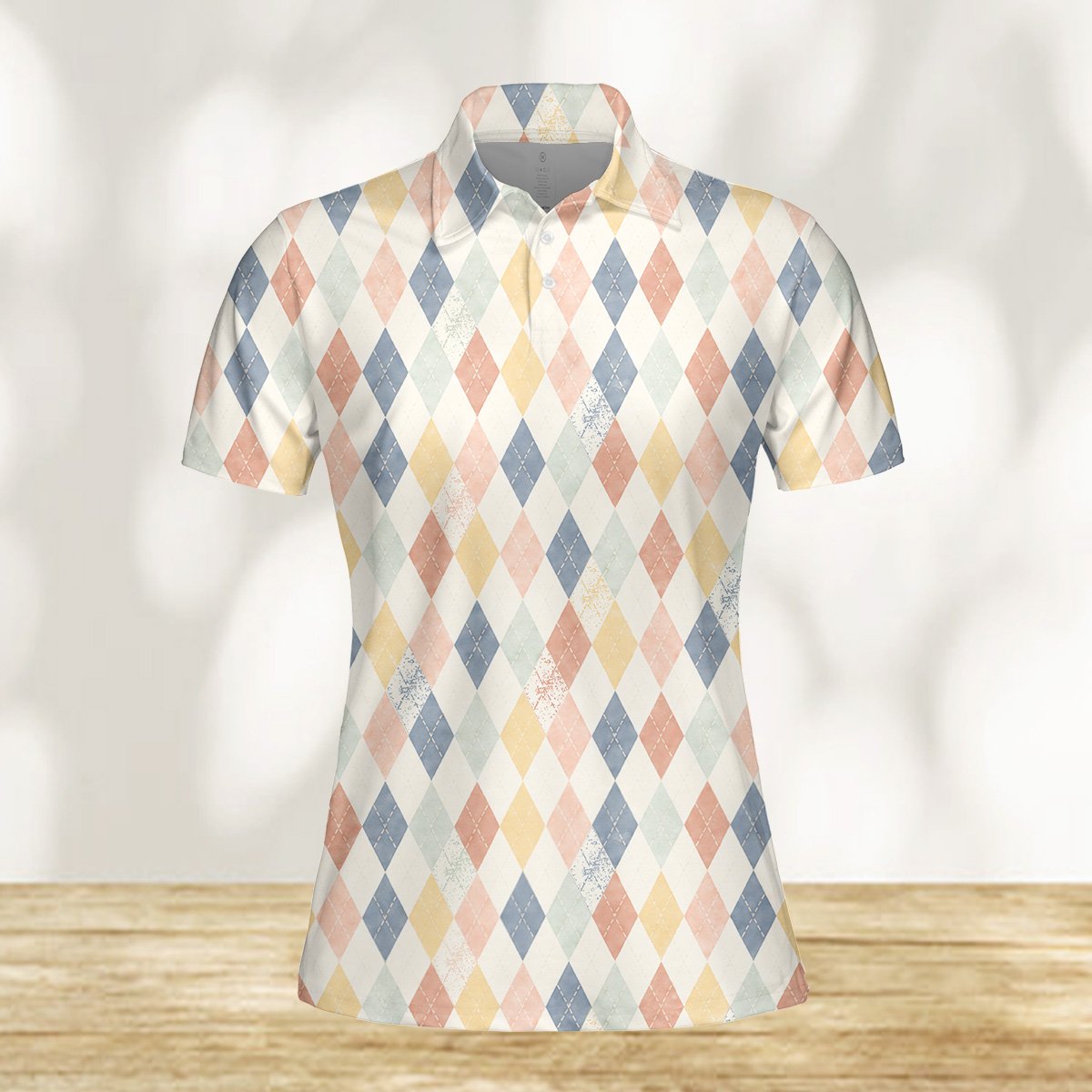 Multicolor argyle polo shirt, front detail view 7
