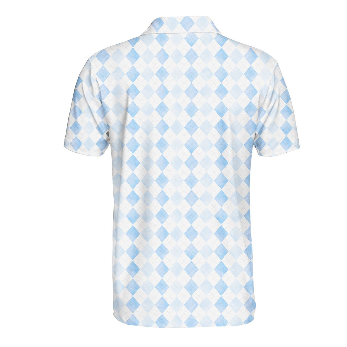 Light blue and white argyle polo shirt with geometric diamond pattern, main view