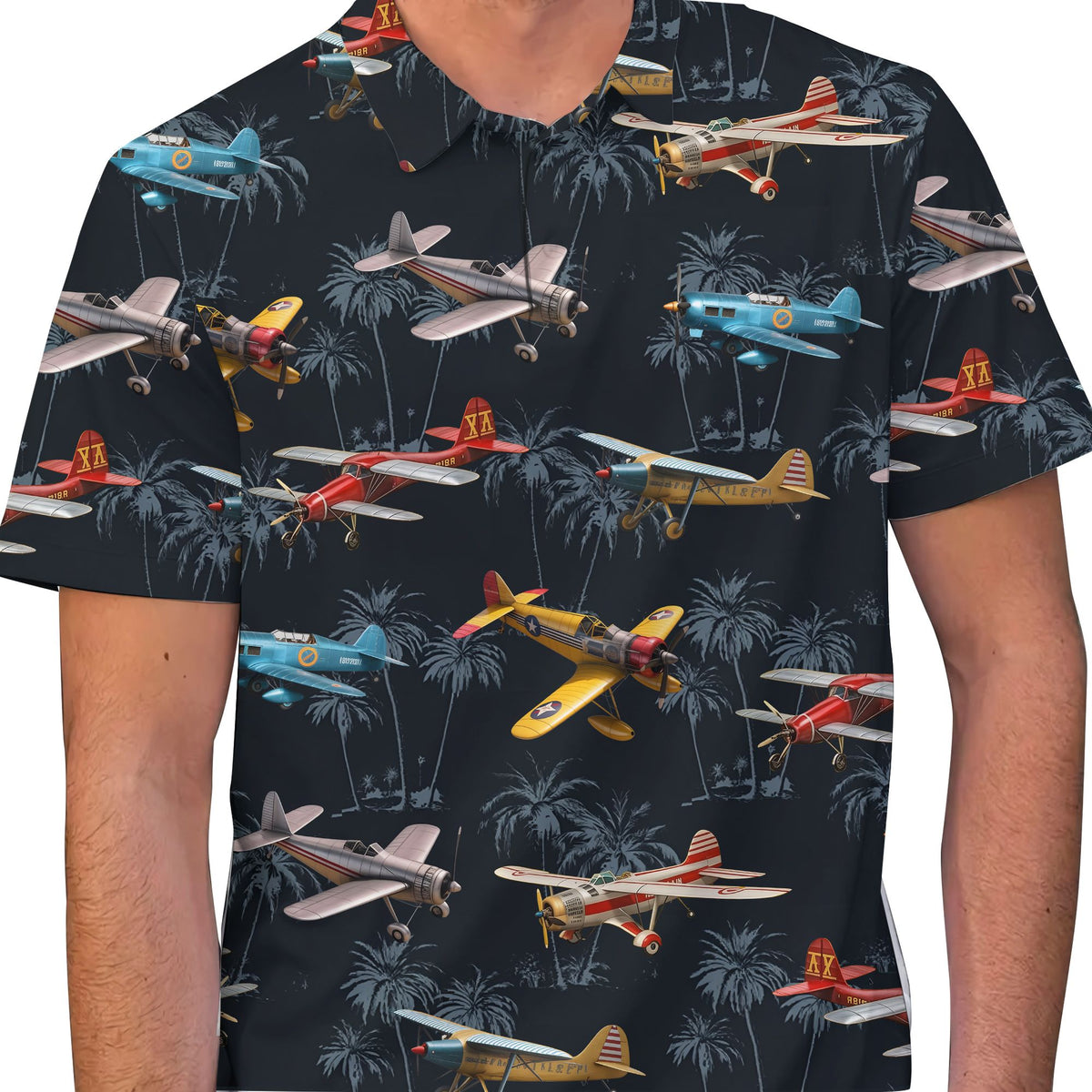 Second lifestyle view of the navy aviation polo shirt