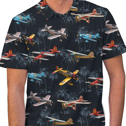 Second lifestyle view of the navy aviation polo shirt