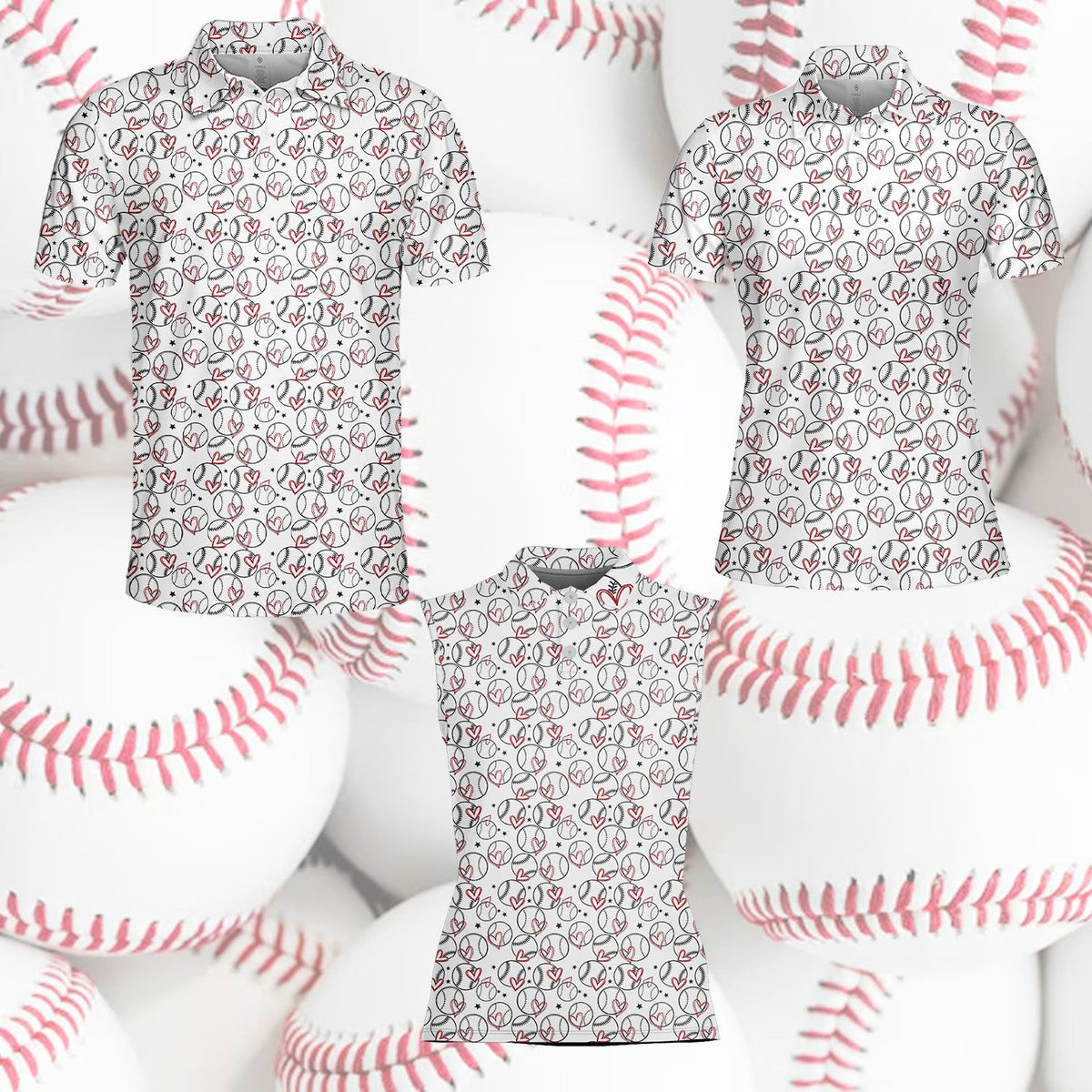 Close up of the baseball polo shirt showing the collar and pattern
