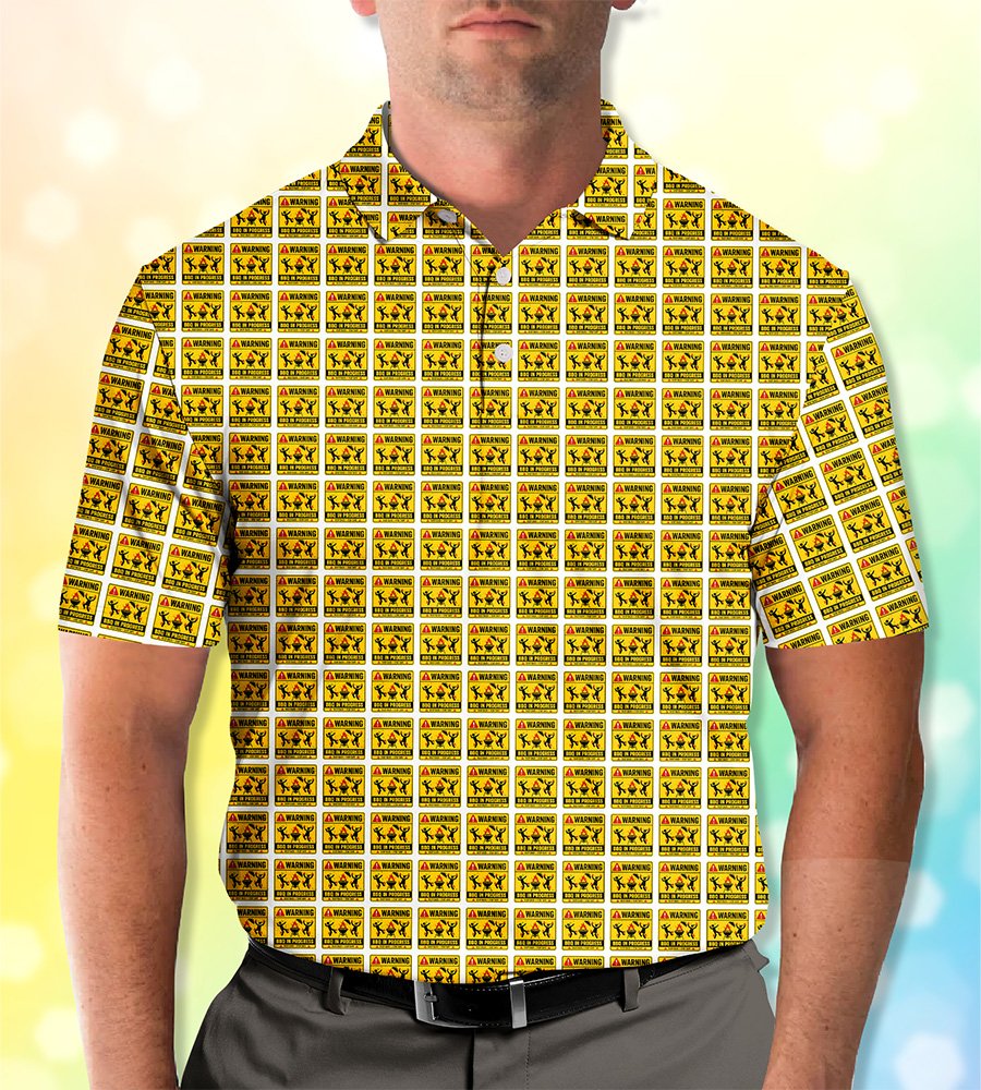 Back view of the BBQ warning polo shirt alternate