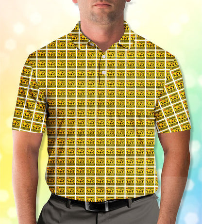 Back view of the BBQ warning polo shirt alternate