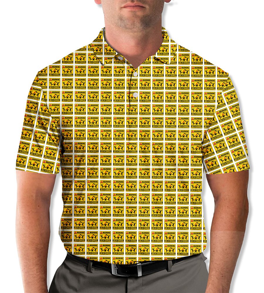 Back view of the BBQ warning polo shirt