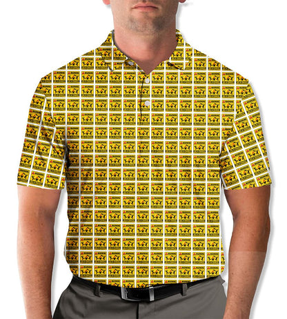 Back view of the BBQ warning polo shirt