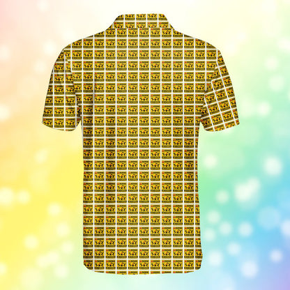Front view of the BBQ warning polo shirt alternate