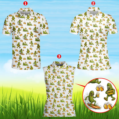 Another front view showing the collar of the pickles polo shirt