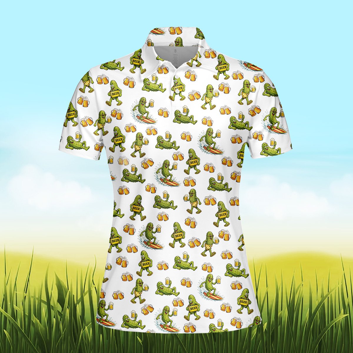 Detail front view of the polyester polo shirt