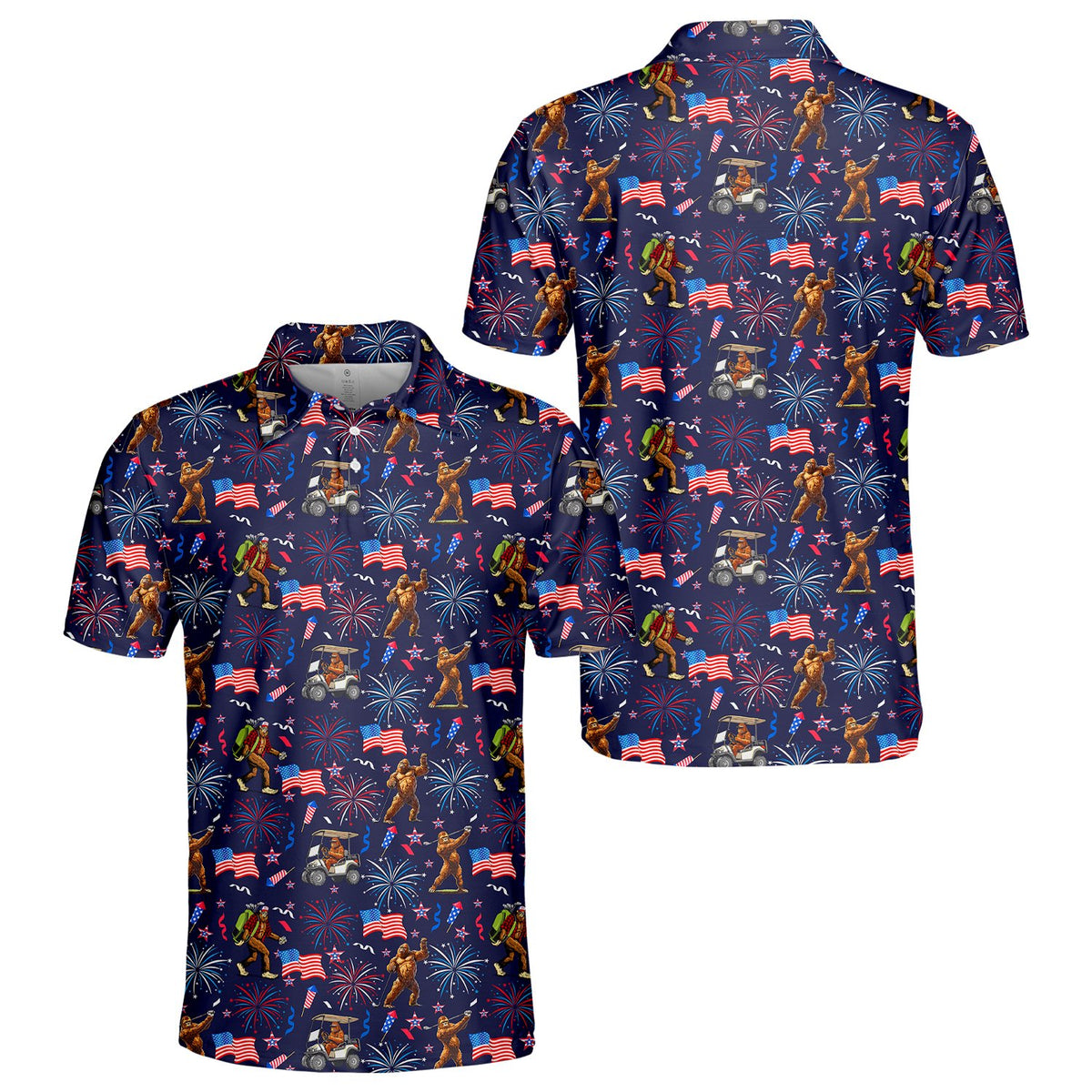 Navy bigfoot golf patriotic polo shirt front view