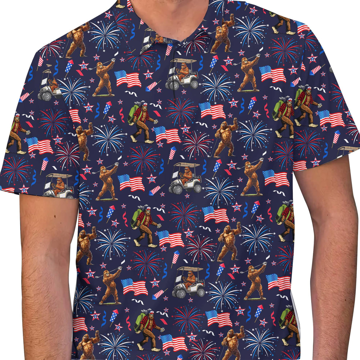 Second lifestyle view of the fourth of july polo shirt