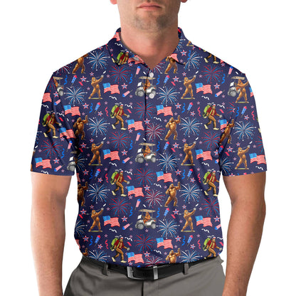 Lifestyle shot of an adult wearing the holiday polo shirt