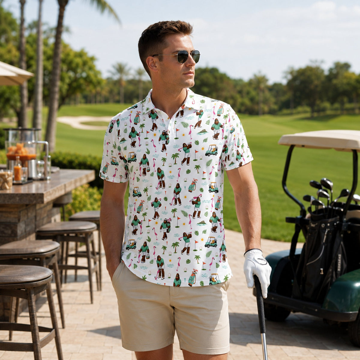 Bigfoot golf tropical polo shirt back view