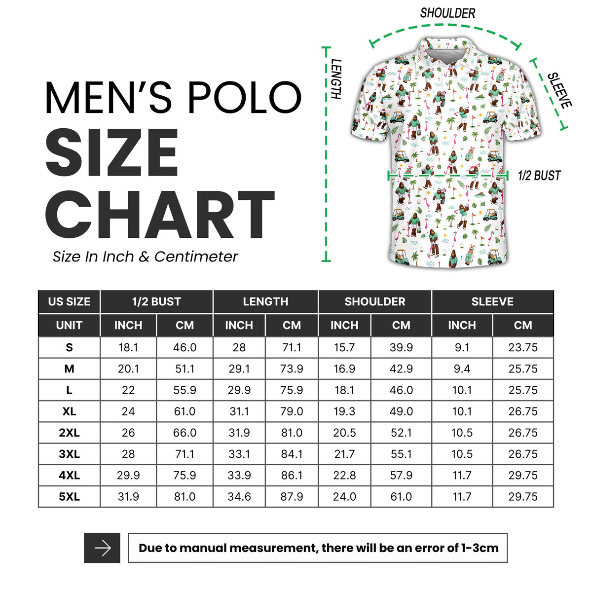Close-up detail of the Bigfoot golf polo shirt