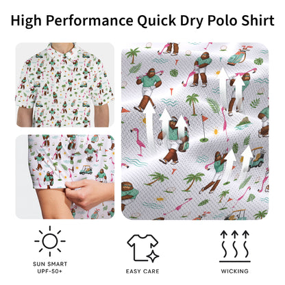 Detail shot of the Bigfoot golf tropical polo shirt fabric