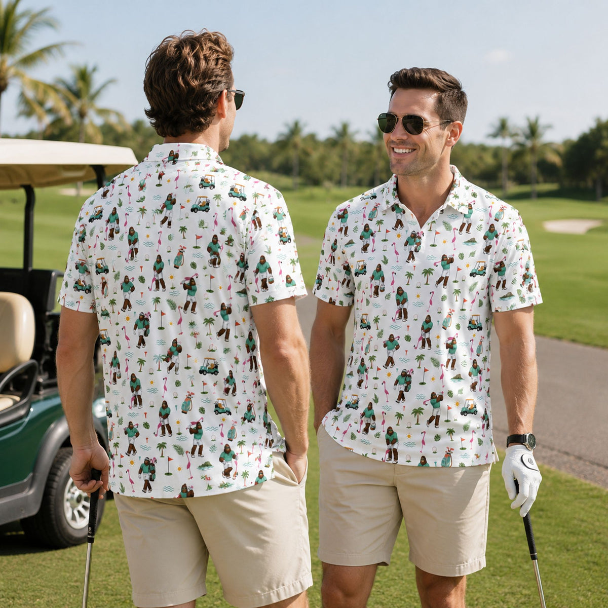 Third lifestyle view of the golf polo shirt