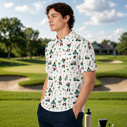 Fourth lifestyle view of the tropical polo shirt