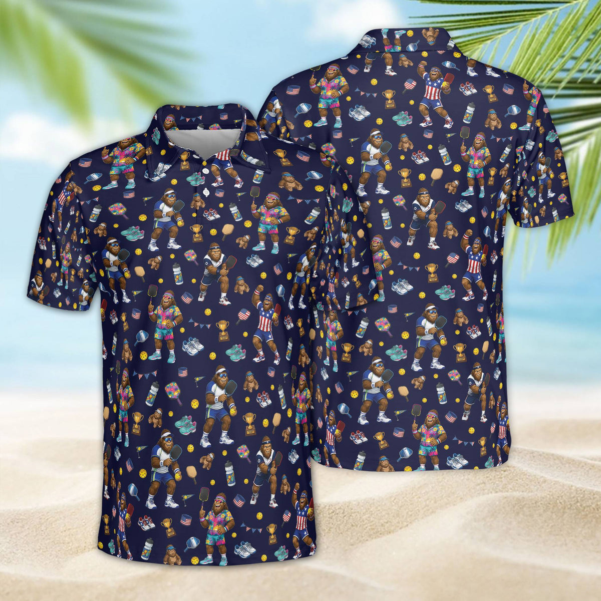 Navy blue bigfoot pickleball polo shirt front view