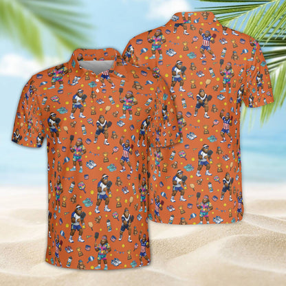 Orange bigfoot pickleball polo shirt front view