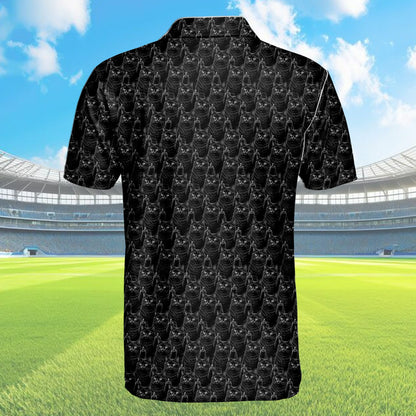 Alternative back view of the feline pattern polo