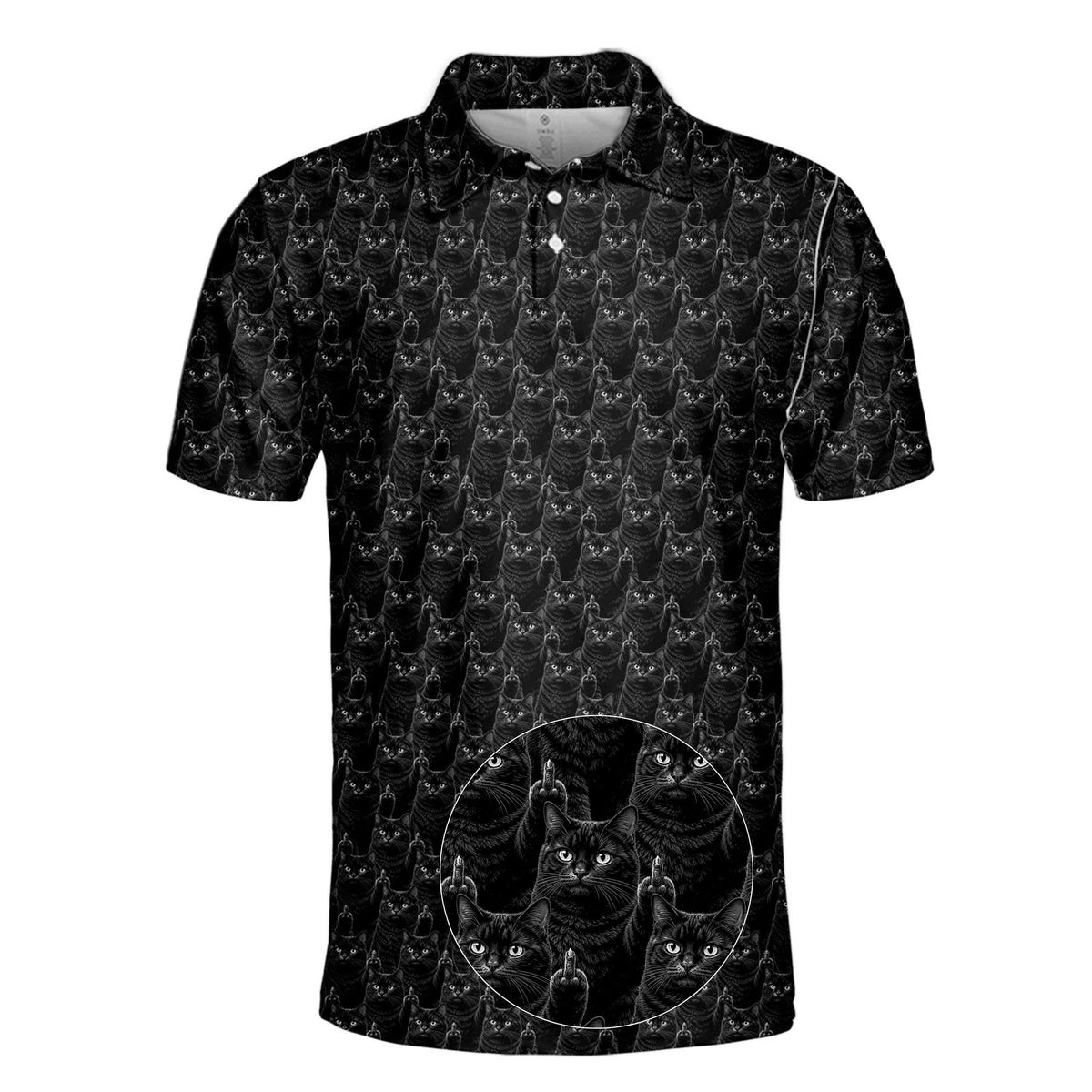 Multicolor variation of the feline pattern polo shirt, main front view