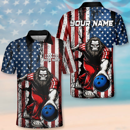 Alternative back view of the bigfoot bowling polo shirt